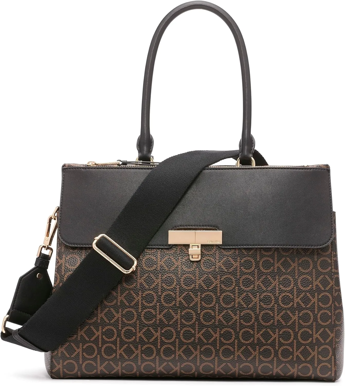 Calvin Klein Becky Tote Bag – 2 in 1, Vegan Leather, Monogram, 3 Pockets