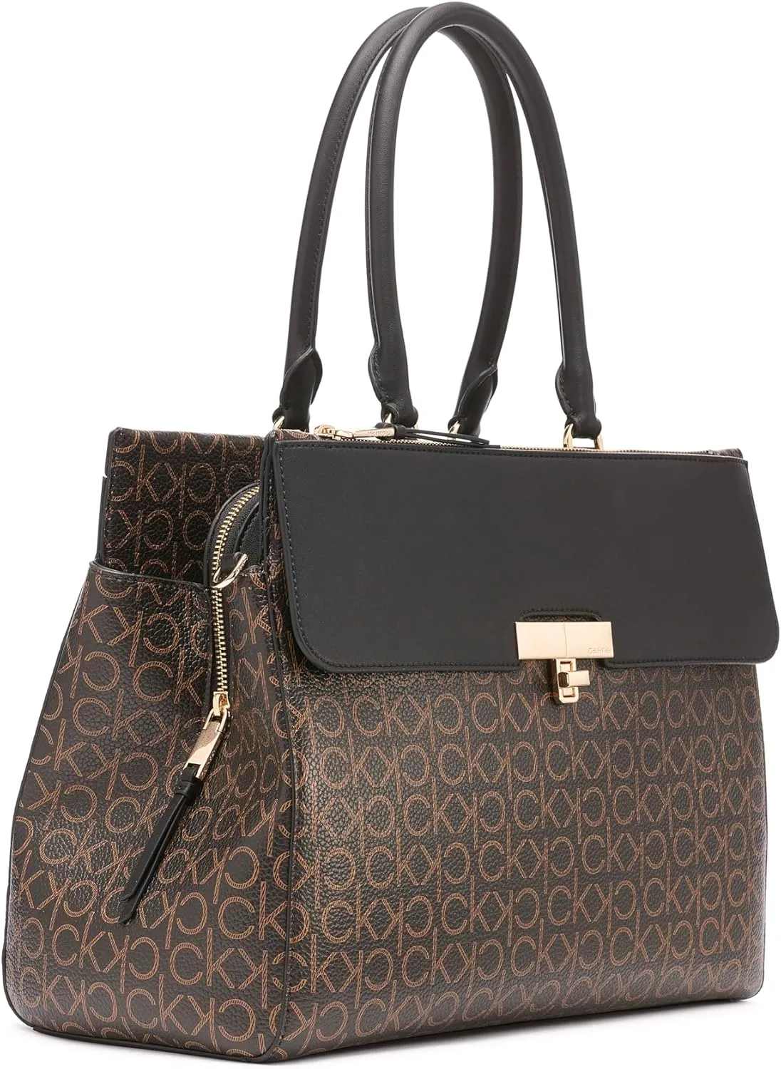 Calvin Klein Becky Tote Bag – 2 in 1, Vegan Leather, Monogram, 3 Pockets