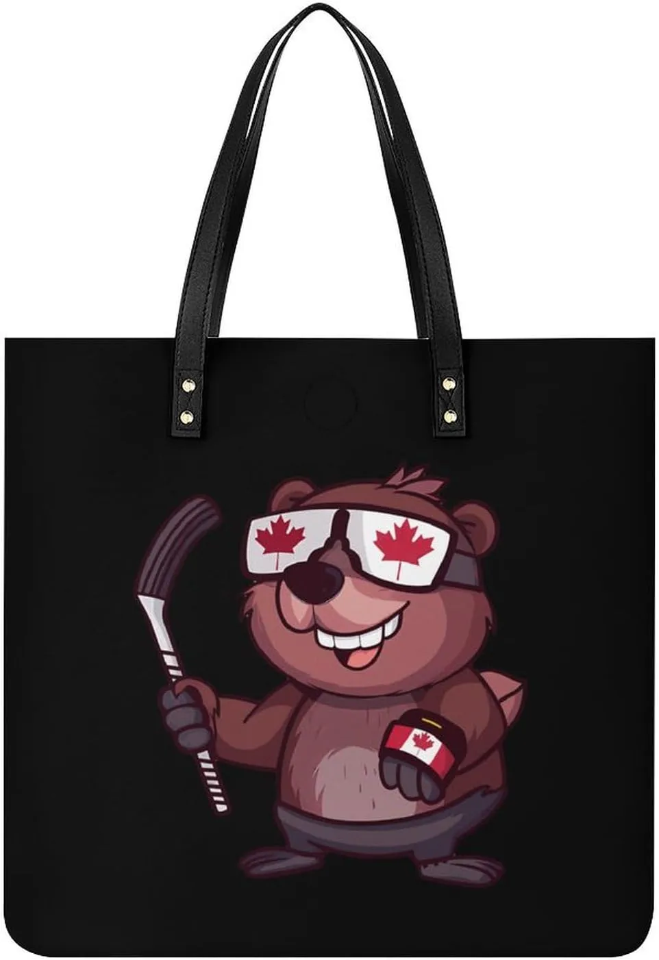 Canadian Beaver Hockey Tote Bag for Women PU Leather Purses Handbags Shoulder Bag for Top Handle