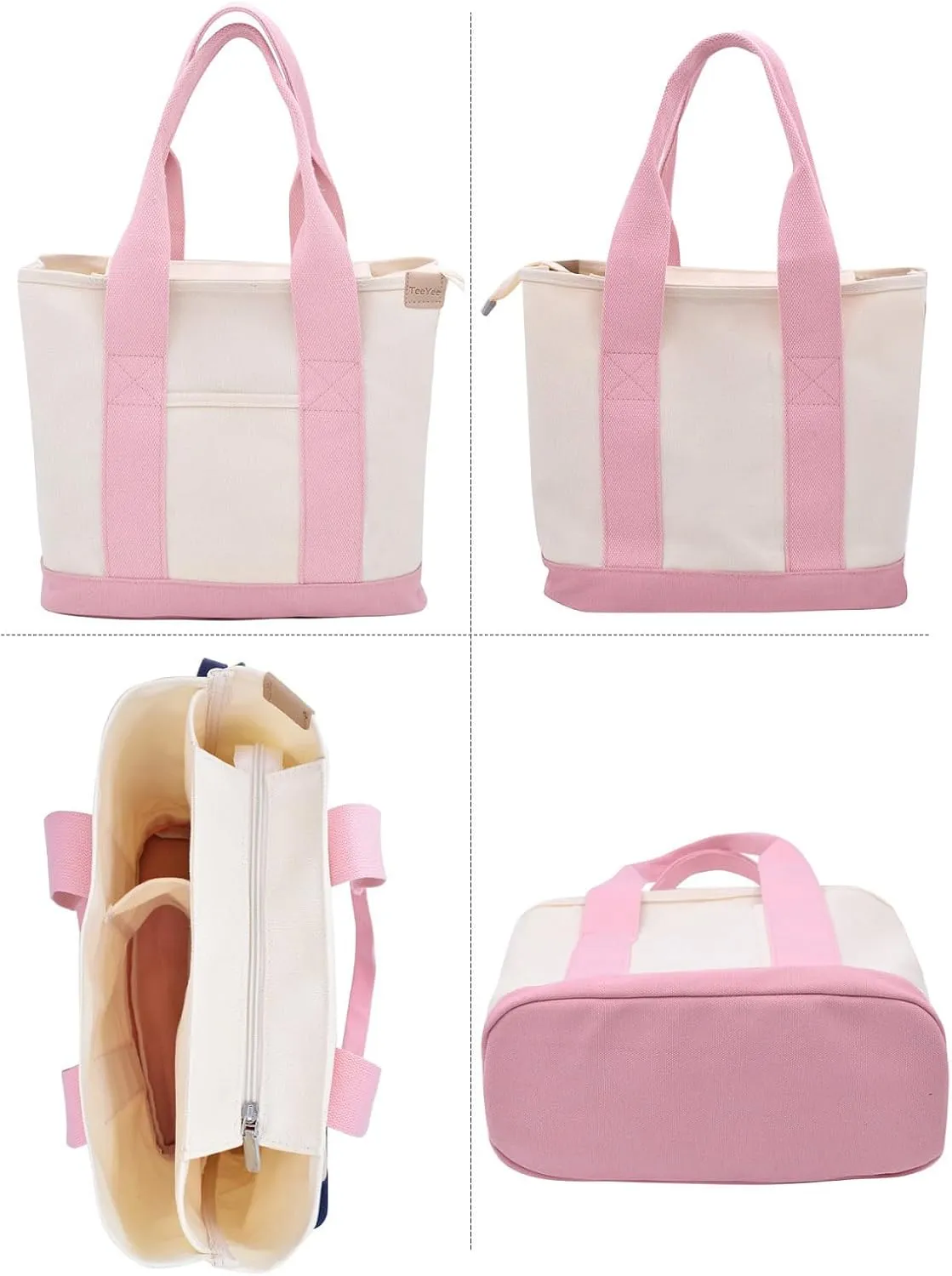 Canvas Tote Bag Casual Multi pockets Handbags Large Capacity Shopping Shoulder Bag with Pocket Bags Work Purses