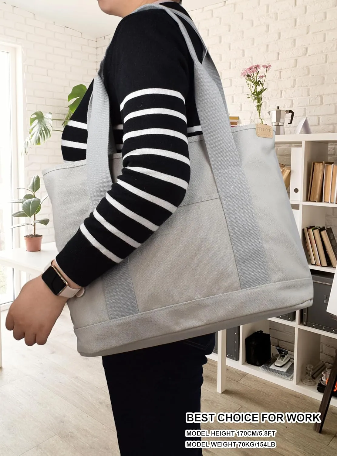 Canvas Tote Bag Casual Multi pockets Handbags Large Capacity Shopping Shoulder Bag with Pocket Bags Work Purses