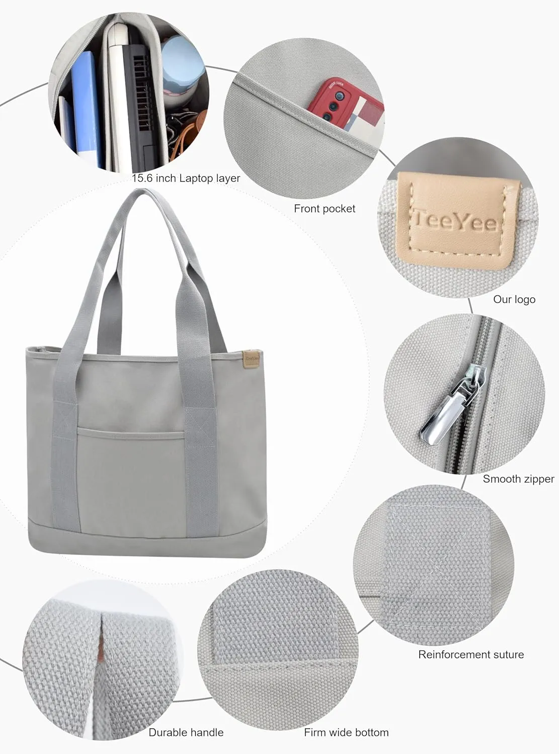 Canvas Tote Bag Casual Multi pockets Handbags Large Capacity Shopping Shoulder Bag with Pocket Bags Work Purses