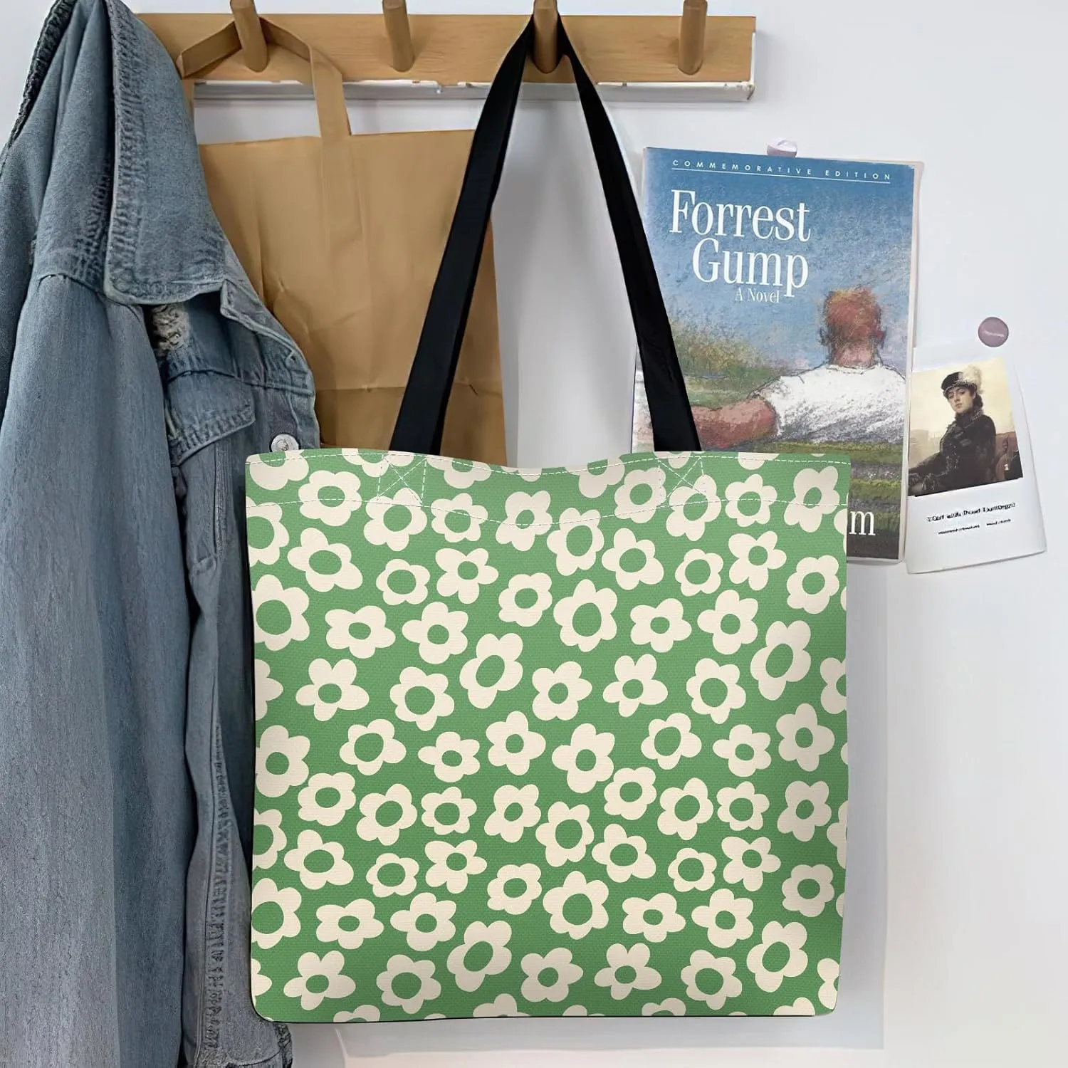 Canvas Tote Bag for Women，Cute Heavy-Duty Shoulder Bag with Zipper Pocket -Travel Tote for Grocery, Gym,Shopping