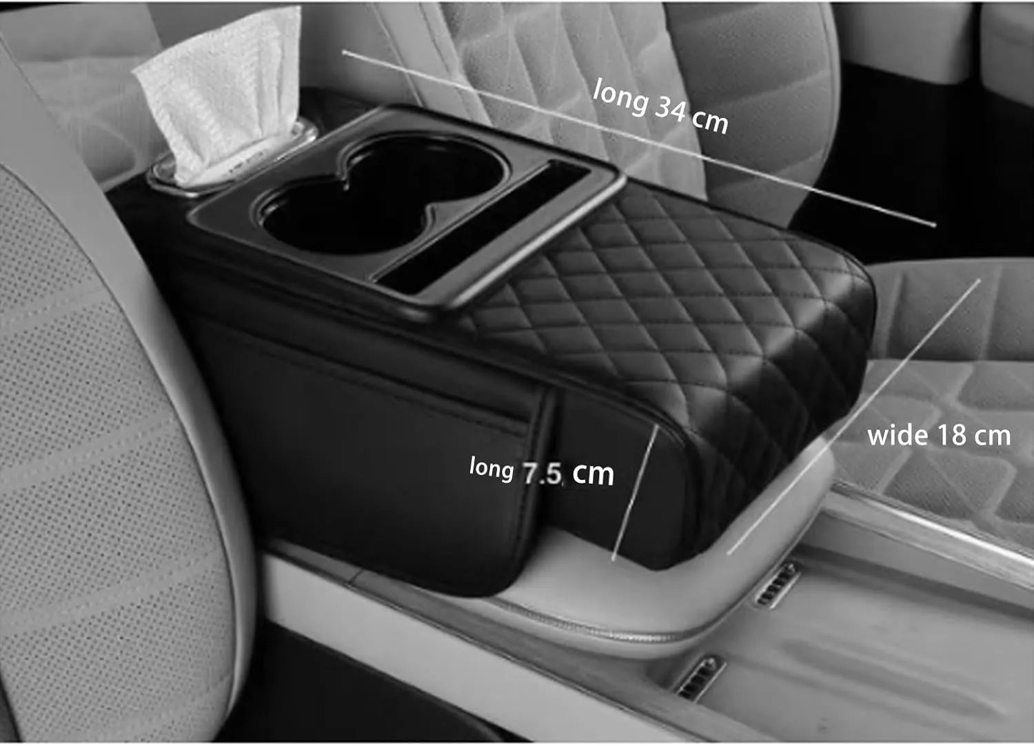 Car Arm Rest Cushion for Chevrolet Statesman 2005-2009, Center Console Armrest Pillow Car Armrest Pad Trucks with Cup Holder, Armrest Pad Storage Bag(White)