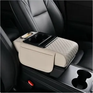 Car Arm Rest Cushion for Chevrolet Statesman 2005-2009, Center Console Armrest Pillow Car Armrest Pad Trucks with Cup Holder, Armrest Pad Storage Bag(White)
