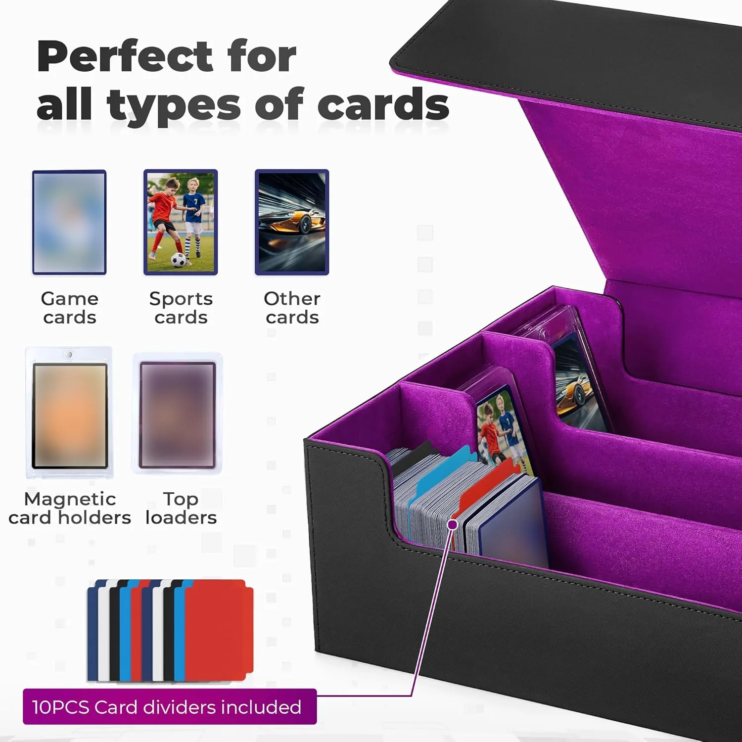 Card Deck Case For Trading Cards 1800 ,Trading Card Storage Box,Commander Deck Box With 10 Dividers,6 Stoppers,4 Supporters, For Magnetic Card Holder,Toploaders,YuGiOh, MTG,TCG and Sport Cards