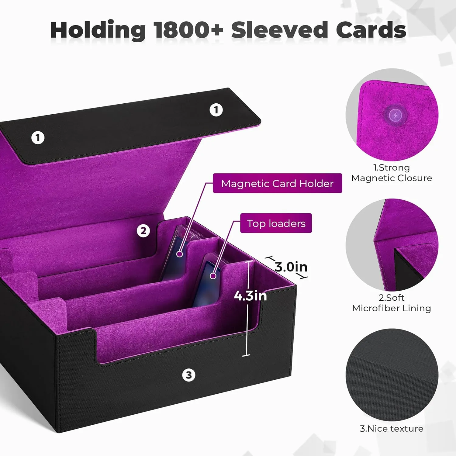 Card Deck Case For Trading Cards 1800 ,Trading Card Storage Box,Commander Deck Box With 10 Dividers,6 Stoppers,4 Supporters, For Magnetic Card Holder,Toploaders,YuGiOh, MTG,TCG and Sport Cards