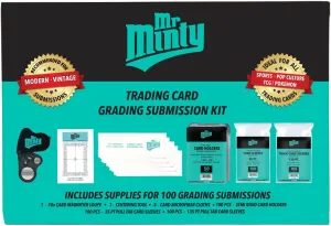 Card Grading Kit | Card Cleaning Kit | 20x Magnifier, Centering Tool, Microfiber Cloths, 300 Sleeves & Holders for Sports & TCG | Substance Free.