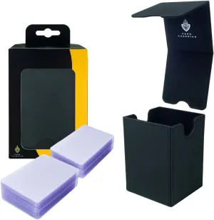 Card Guardian - Semi-Rigid Card Holder Bundle | Premium Deck Box with 100 Semi-Rigid Card Holders (Black)