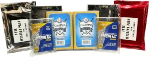 Card Pro Trading Card Supplies Classic Bundle with 2 Magnetic One Touch Holders 2 Leather-Like Holders 2 Bundles of 50 Count Plastic Semi Rigid Holders and 2 Free Mystery Packs