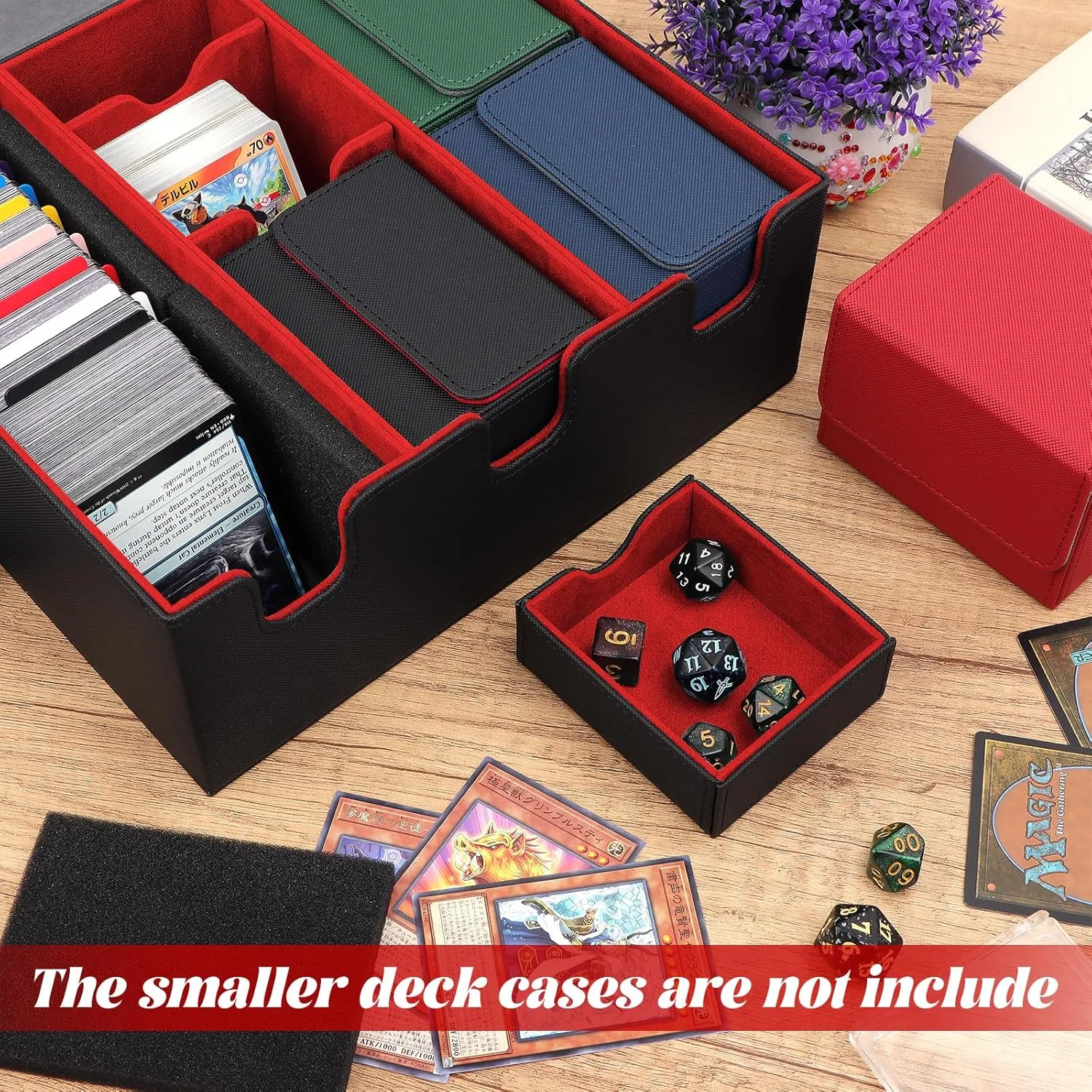 Card Storage Box for Trading Cards, Holds 5 MTG Decks or 2200  Cards, Leather Magnetic Closure TCG Storage Box with 13 Card Dividers & Dice Tray