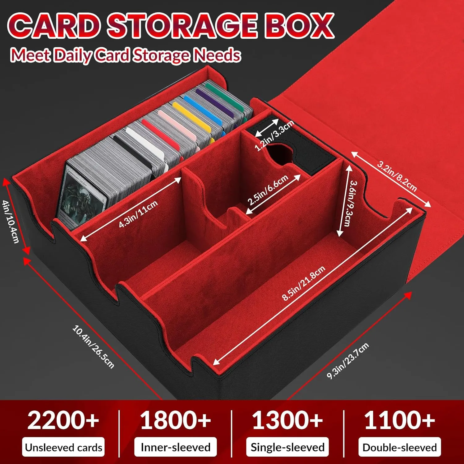 Card Storage Box for Trading Cards, Holds 5 MTG Decks or 2200  Cards, Leather Magnetic Closure TCG Storage Box with 13 Card Dividers & Dice Tray