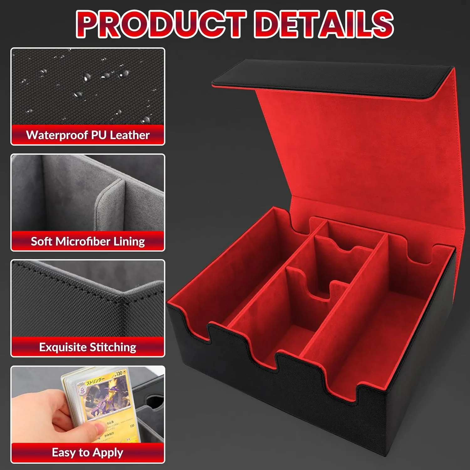 Card Storage Box for Trading Cards, Holds 5 MTG Decks or 2200  Cards, Leather Magnetic Closure TCG Storage Box with 13 Card Dividers & Dice Tray