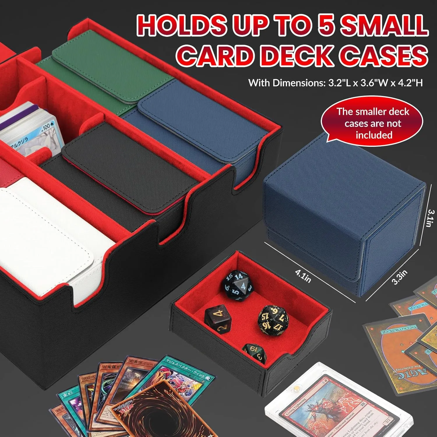 Card Storage Box for Trading Cards, Holds 5 MTG Decks or 2200  Cards, Leather Magnetic Closure TCG Storage Box with 13 Card Dividers & Dice Tray