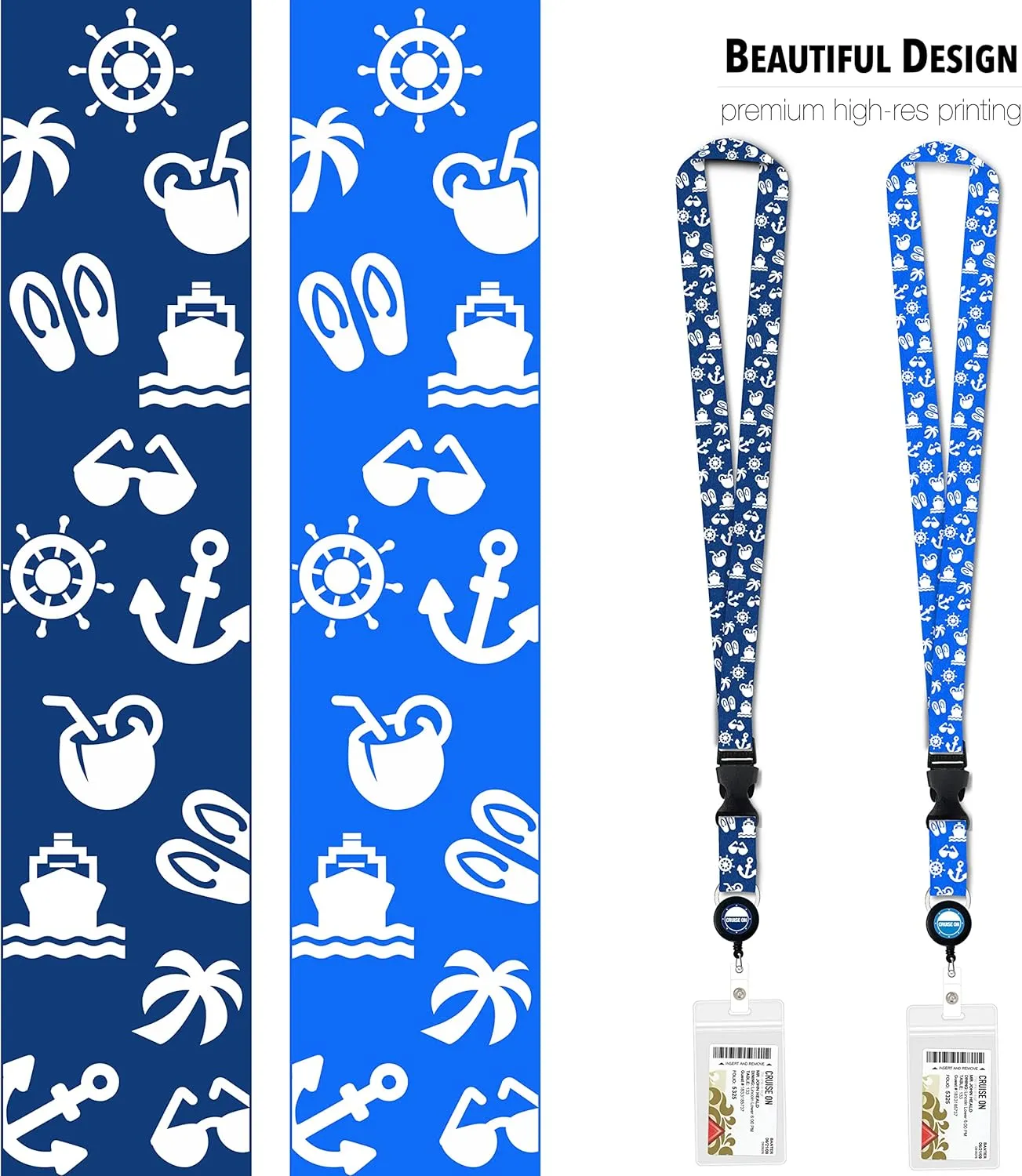 Carnival Cruise Luggage Tag Holders (4 Pack) & Lanyards (2 Pack), Large, Clear & Waterproof, Cruise Essentials 2025-2026 for Ship Cards & Baggage – Durable Travel Accessories (Blue Icons)