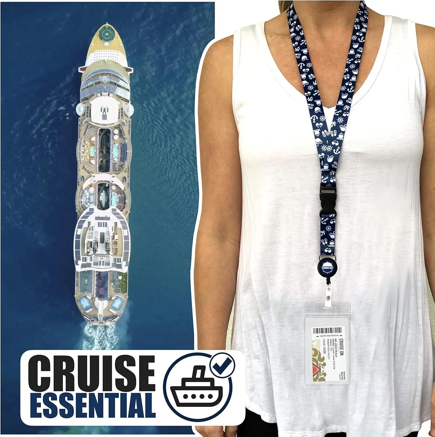 Carnival Cruise Luggage Tag Holders (4 Pack) & Lanyards (2 Pack), Large, Clear & Waterproof, Cruise Essentials 2025-2026 for Ship Cards & Baggage – Durable Travel Accessories (Blue Icons)