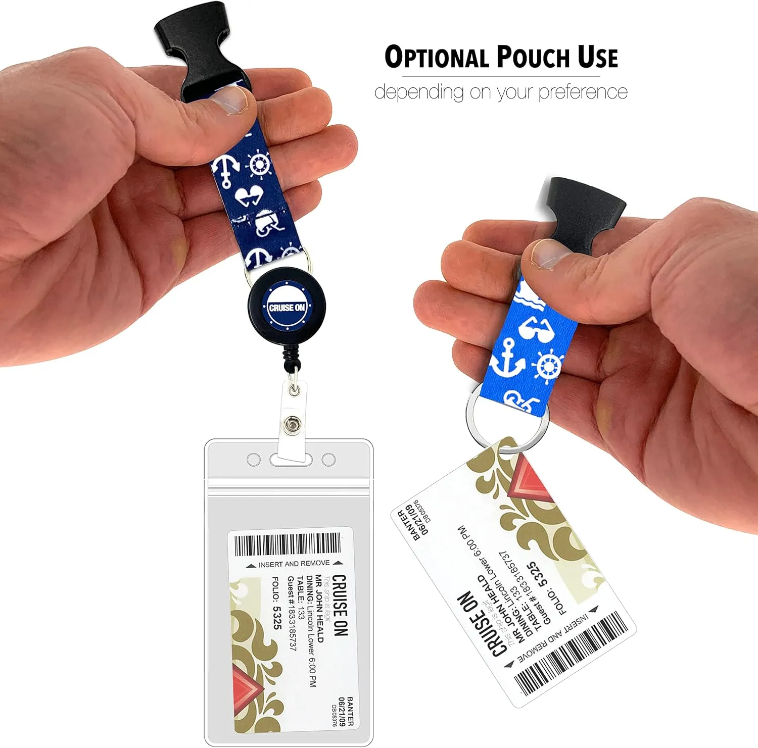 Carnival Cruise Luggage Tag Holders (4 Pack) & Lanyards (2 Pack), Large, Clear & Waterproof, Cruise Essentials 2025-2026 for Ship Cards & Baggage – Durable Travel Accessories (Blue Icons)