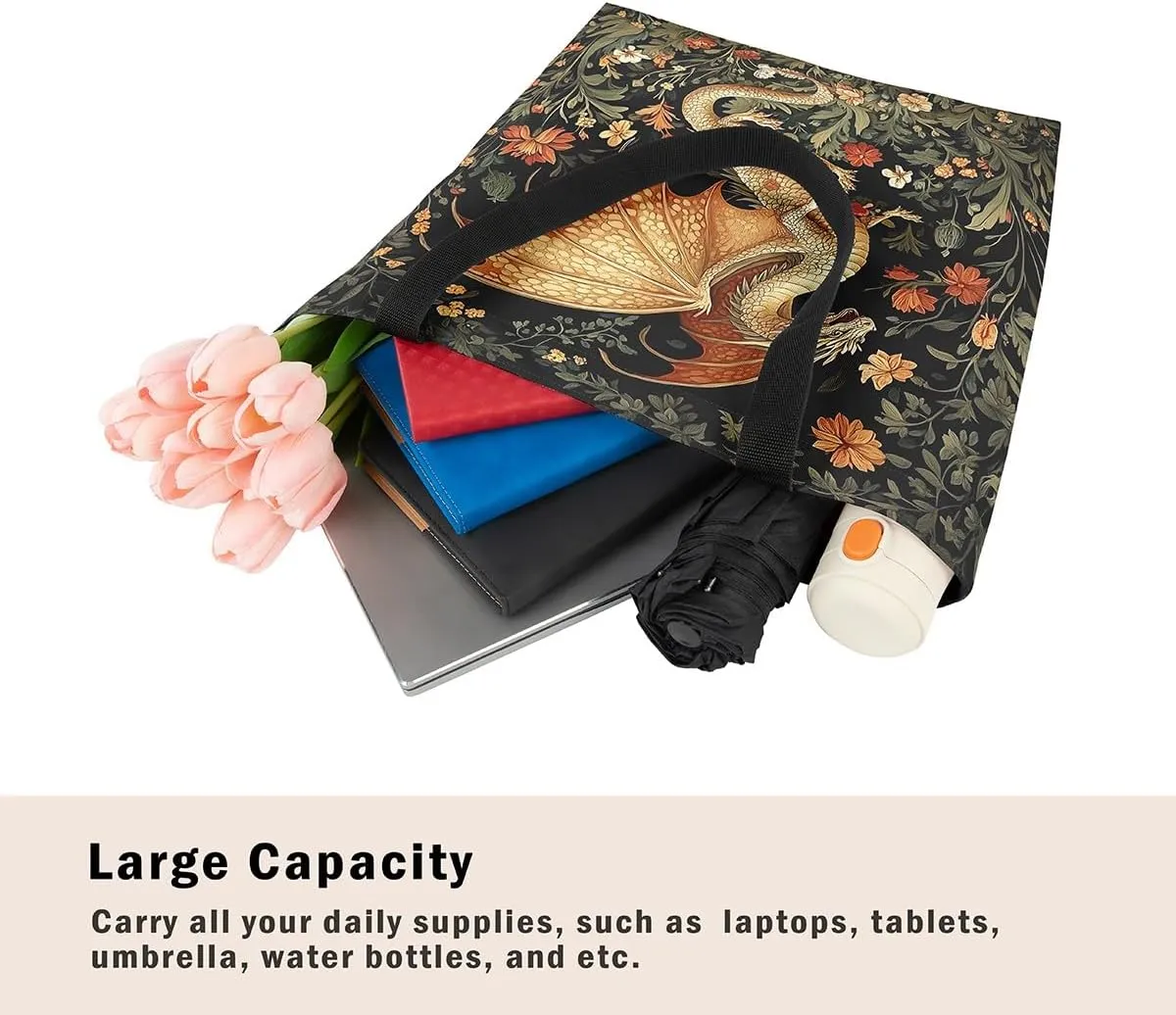 Cartoon Canvas Tote Bag Aesthetic for Women,Cute Animals Reusable Grocery Handbag