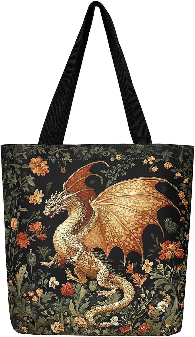 Cartoon Canvas Tote Bag Aesthetic for Women,Cute Animals Reusable Grocery Handbag