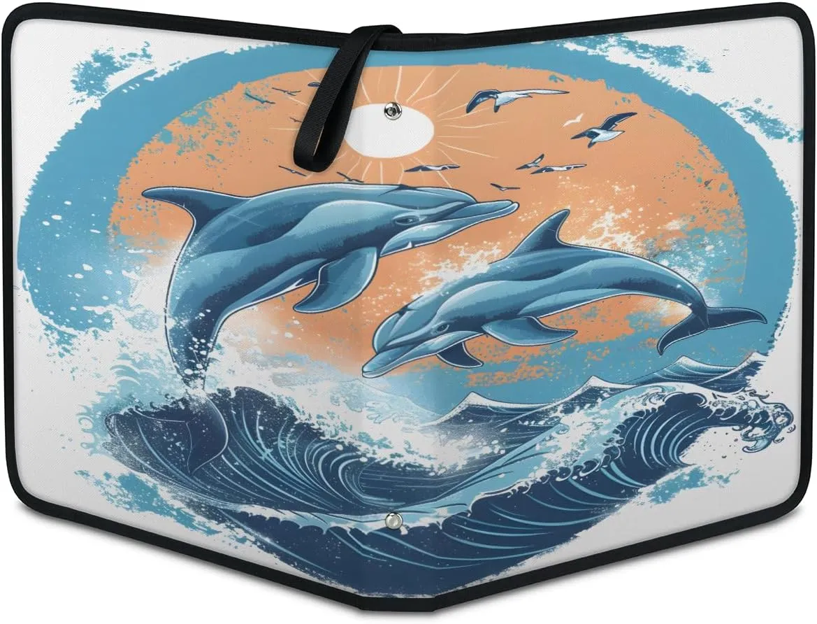 Cartoon Dolphins 3 Ring Trading Zipper Binder Strap, Trading Card Binder 4 Pocket, 400 Pockets Card Holder with 50 Removable Sleeves for Game Cards