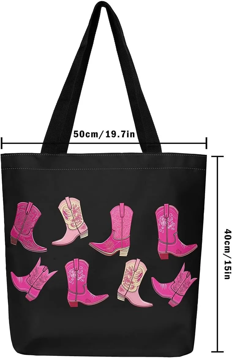 Castle Fairy Ballet Bowknot Canvas Tote Bag Aesthetic for Women,Cowboy Reusable Grocery Handbag