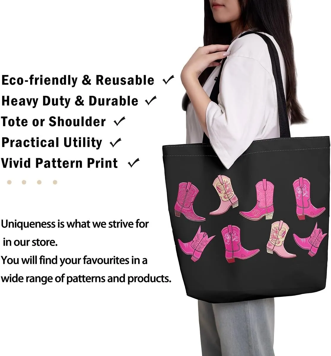 Castle Fairy Ballet Bowknot Canvas Tote Bag Aesthetic for Women,Cowboy Reusable Grocery Handbag