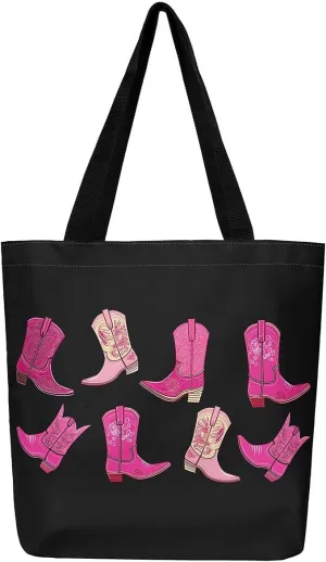 Castle Fairy Ballet Bowknot Canvas Tote Bag Aesthetic for Women,Cowboy Reusable Grocery Handbag