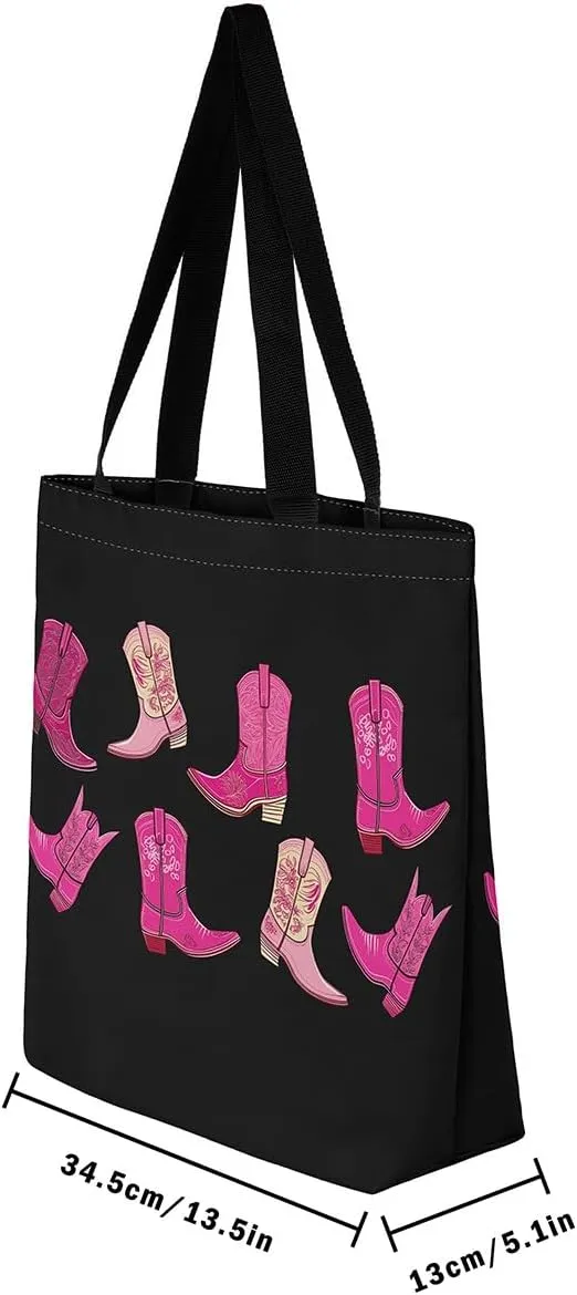 Castle Fairy Ballet Bowknot Canvas Tote Bag Aesthetic for Women,Cowboy Reusable Grocery Handbag