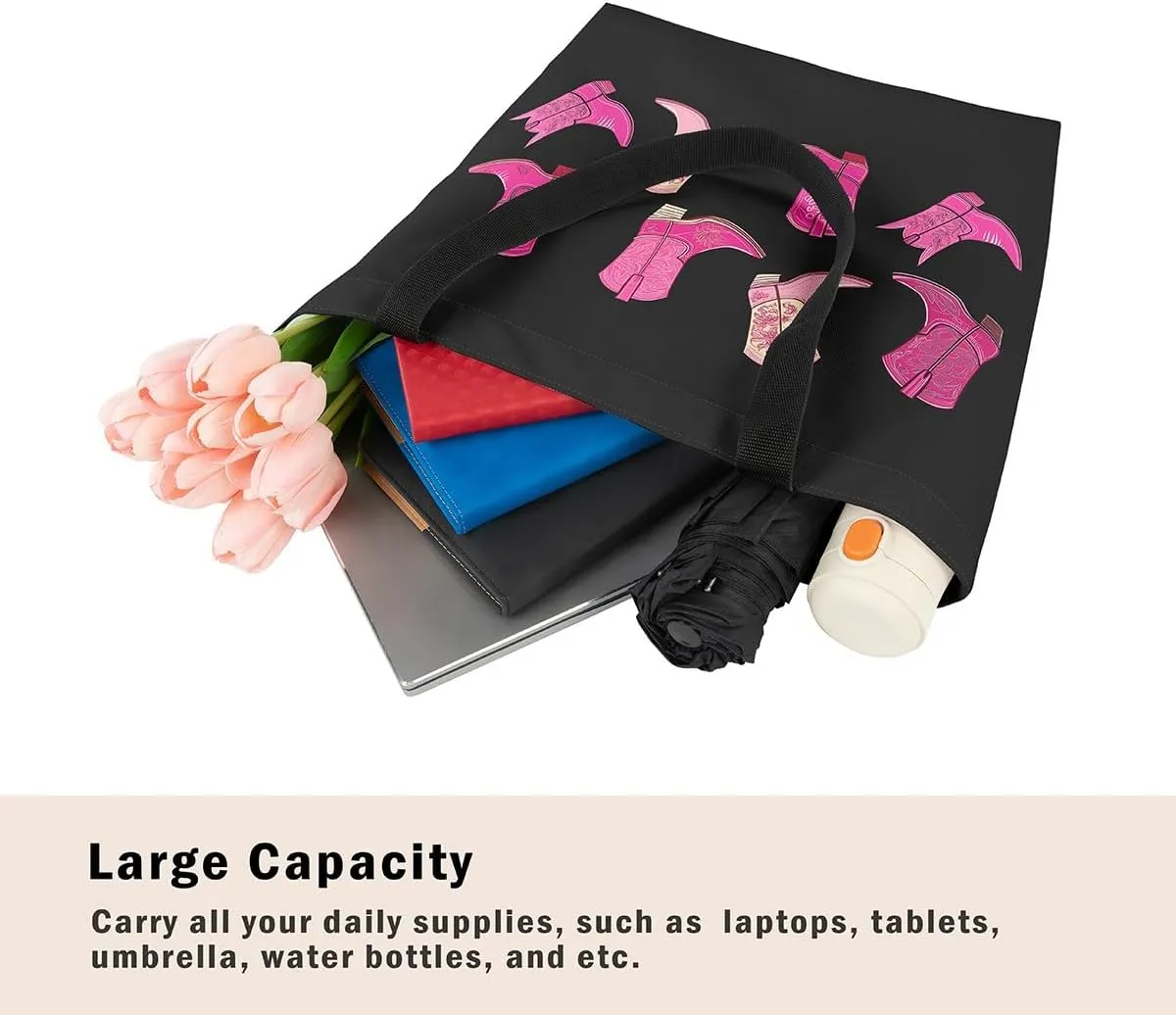 Castle Fairy Ballet Bowknot Canvas Tote Bag Aesthetic for Women,Cowboy Reusable Grocery Handbag