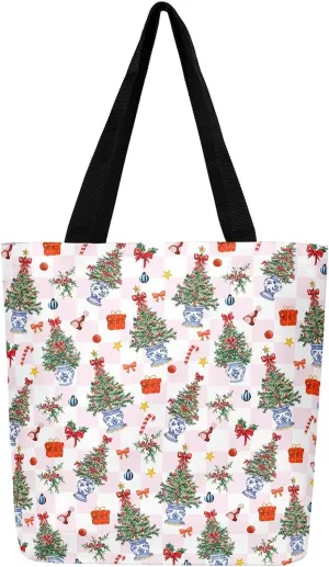 Castle Fairy Christmas Canvas Tote Bag Aesthetic for Women Girls,Xmas Reusable Grocery Handbag