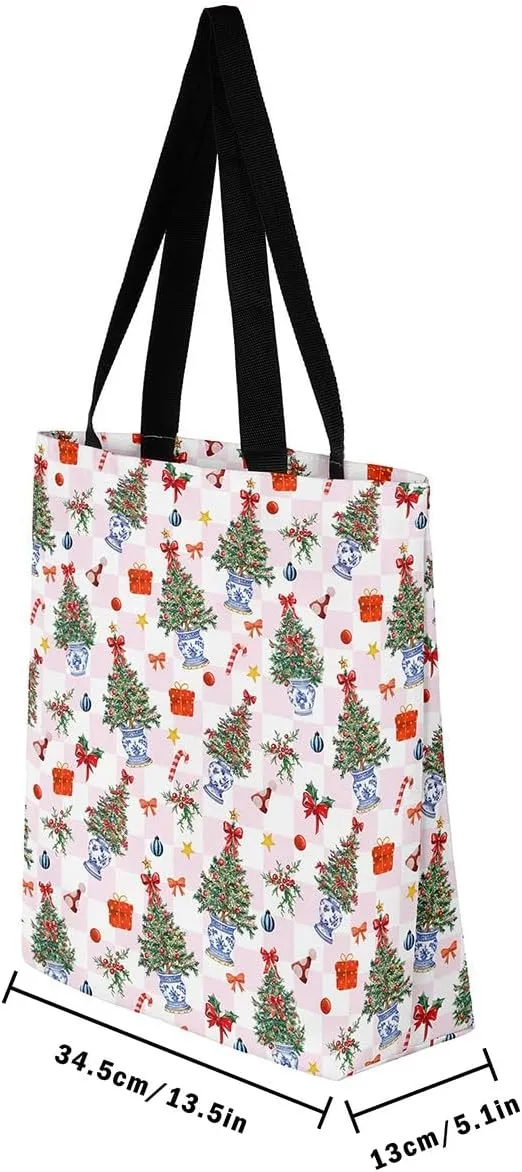 Castle Fairy Christmas Canvas Tote Bag Aesthetic for Women Girls,Xmas Reusable Grocery Handbag