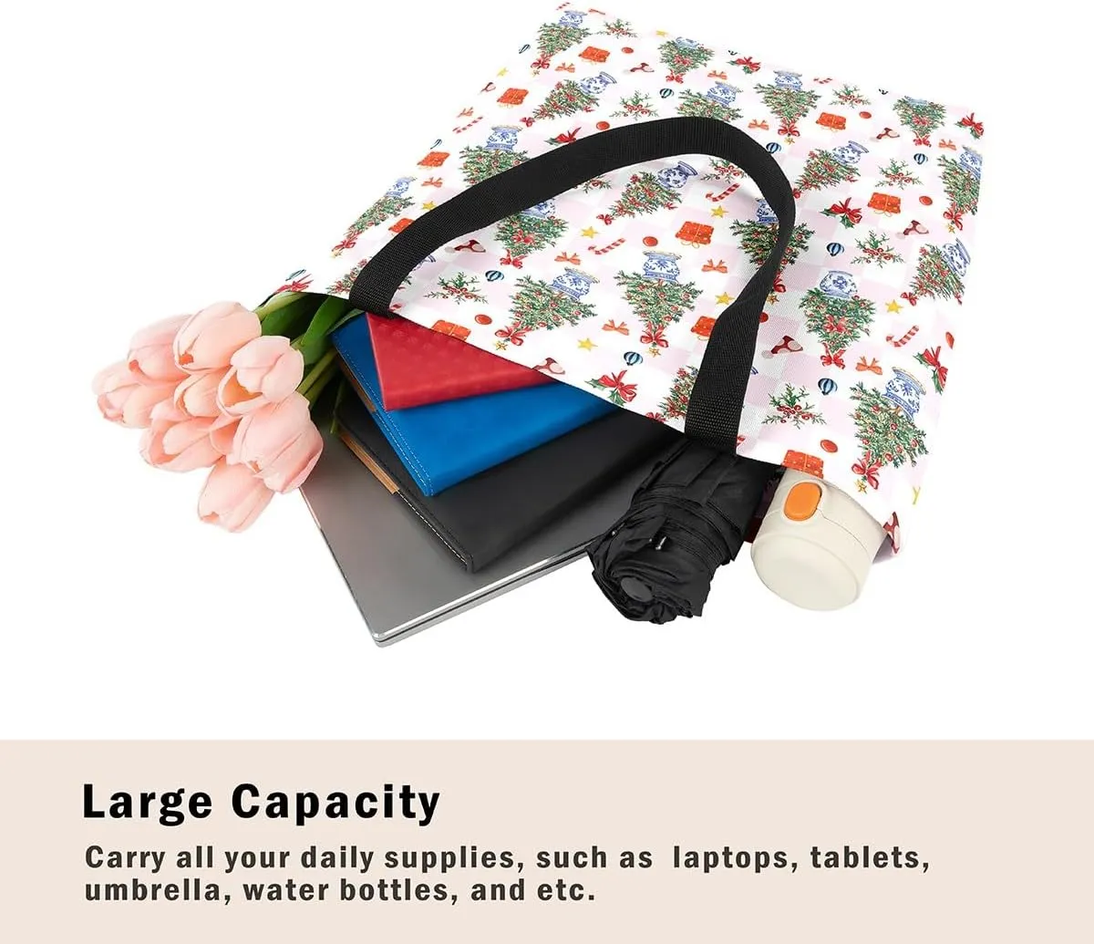 Castle Fairy Christmas Canvas Tote Bag Aesthetic for Women Girls,Xmas Reusable Grocery Handbag