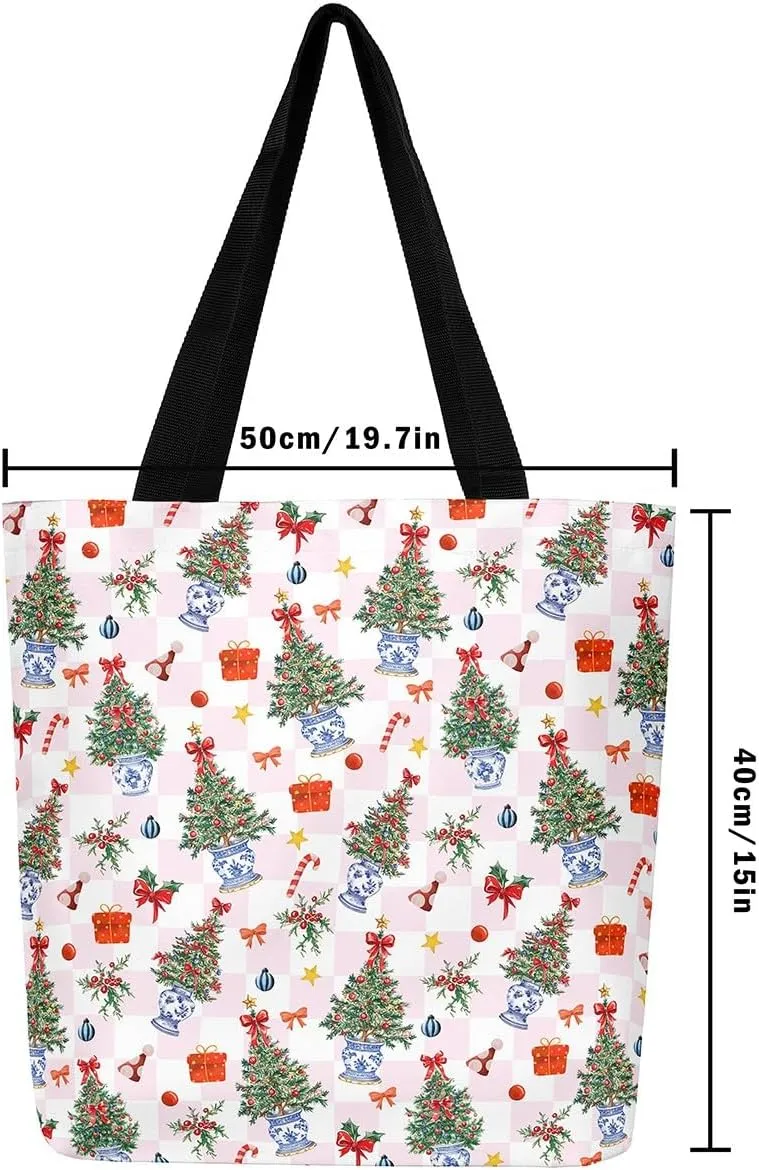 Castle Fairy Christmas Canvas Tote Bag Aesthetic for Women Girls,Xmas Reusable Grocery Handbag