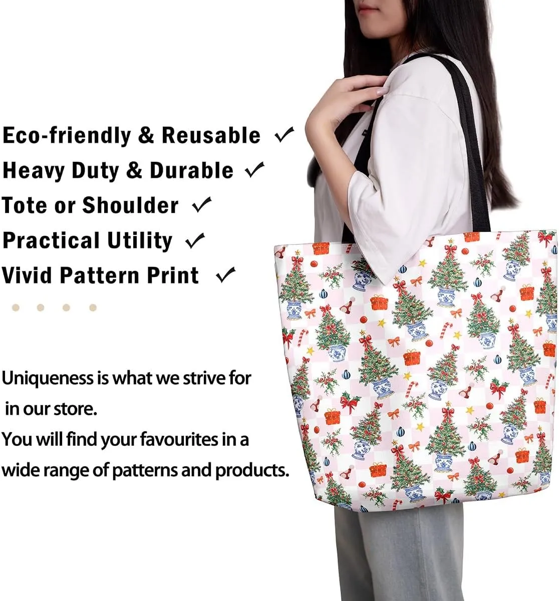 Castle Fairy Christmas Canvas Tote Bag Aesthetic for Women Girls,Xmas Reusable Grocery Handbag