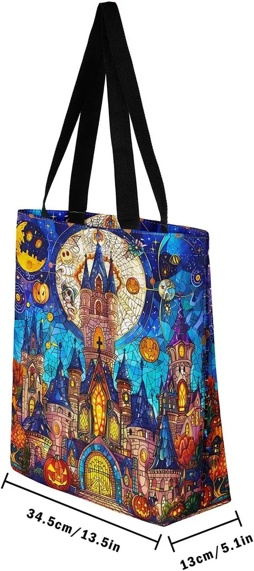 Castle Fairy Gothic Canvas Tote Bag Aesthetic for Women Girls,Sun Moon Halloween Reusable Grocery Handbag