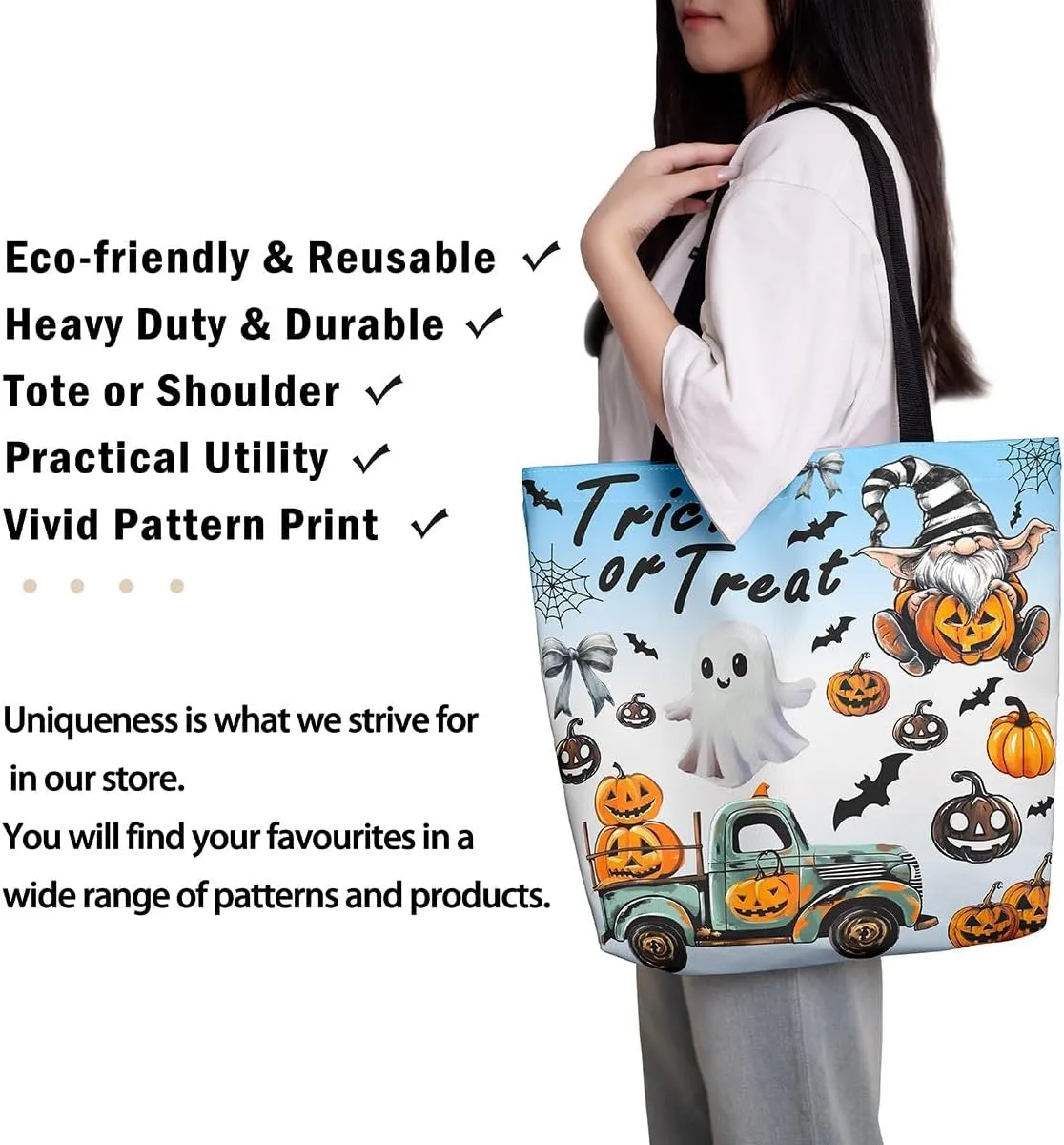 Castle Fairy Halloween Canvas Tote Bag Aesthetic for Women Girls, Reusable Grocery Handbag
