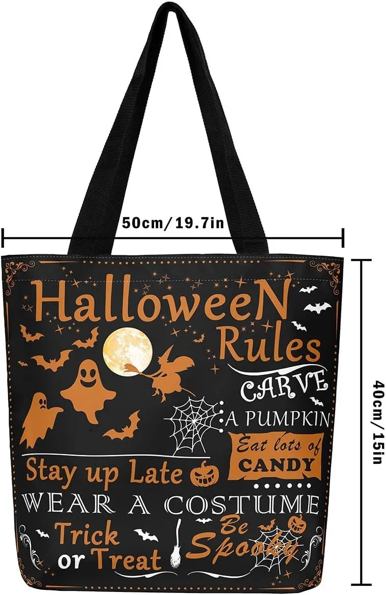 Castle Fairy Halloween Canvas Tote Bag Aesthetic for Women Girls, Reusable Grocery Handbag