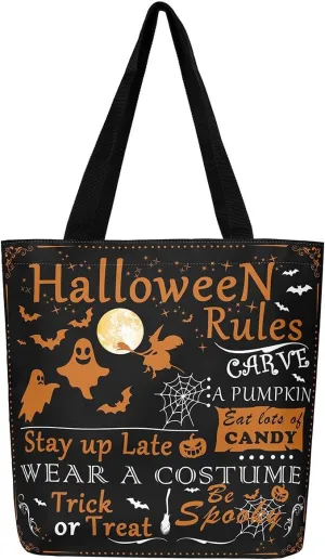 Castle Fairy Halloween Canvas Tote Bag Aesthetic for Women Girls, Reusable Grocery Handbag