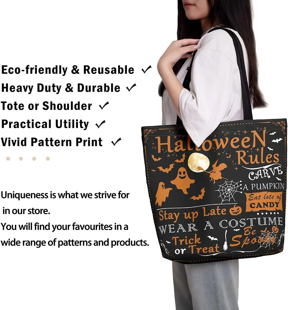 Castle Fairy Halloween Canvas Tote Bag Aesthetic for Women Girls, Reusable Grocery Handbag