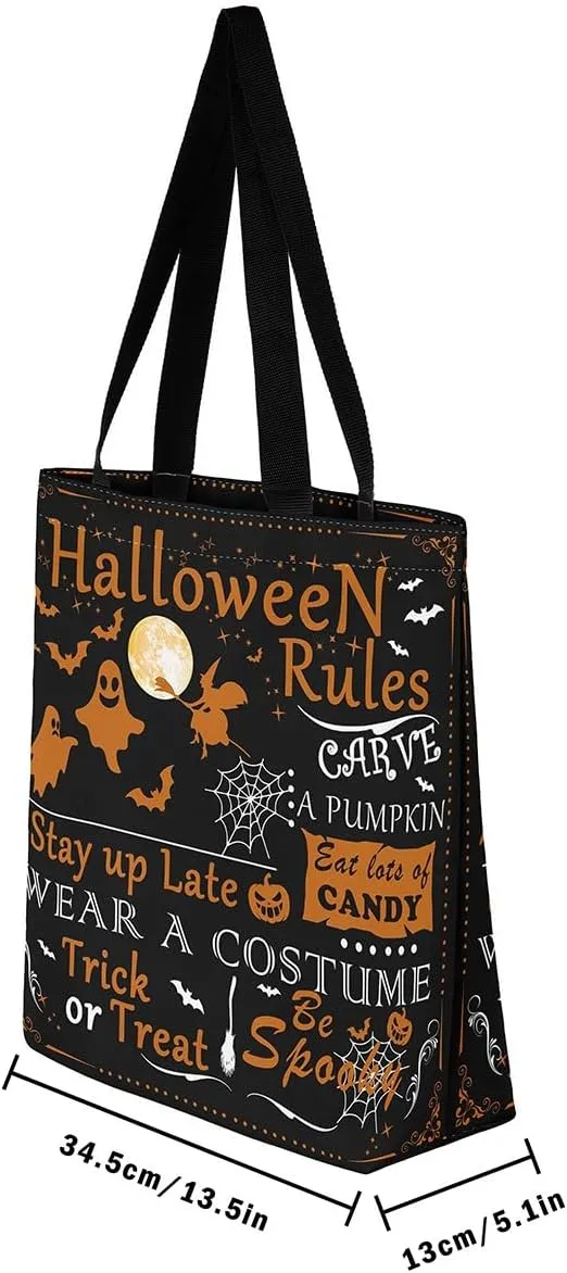 Castle Fairy Halloween Canvas Tote Bag Aesthetic for Women Girls, Reusable Grocery Handbag