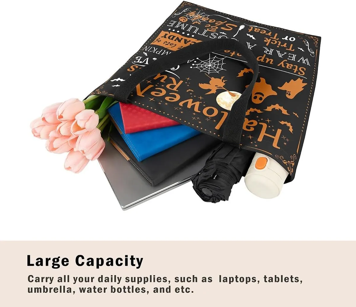 Castle Fairy Halloween Canvas Tote Bag Aesthetic for Women Girls, Reusable Grocery Handbag