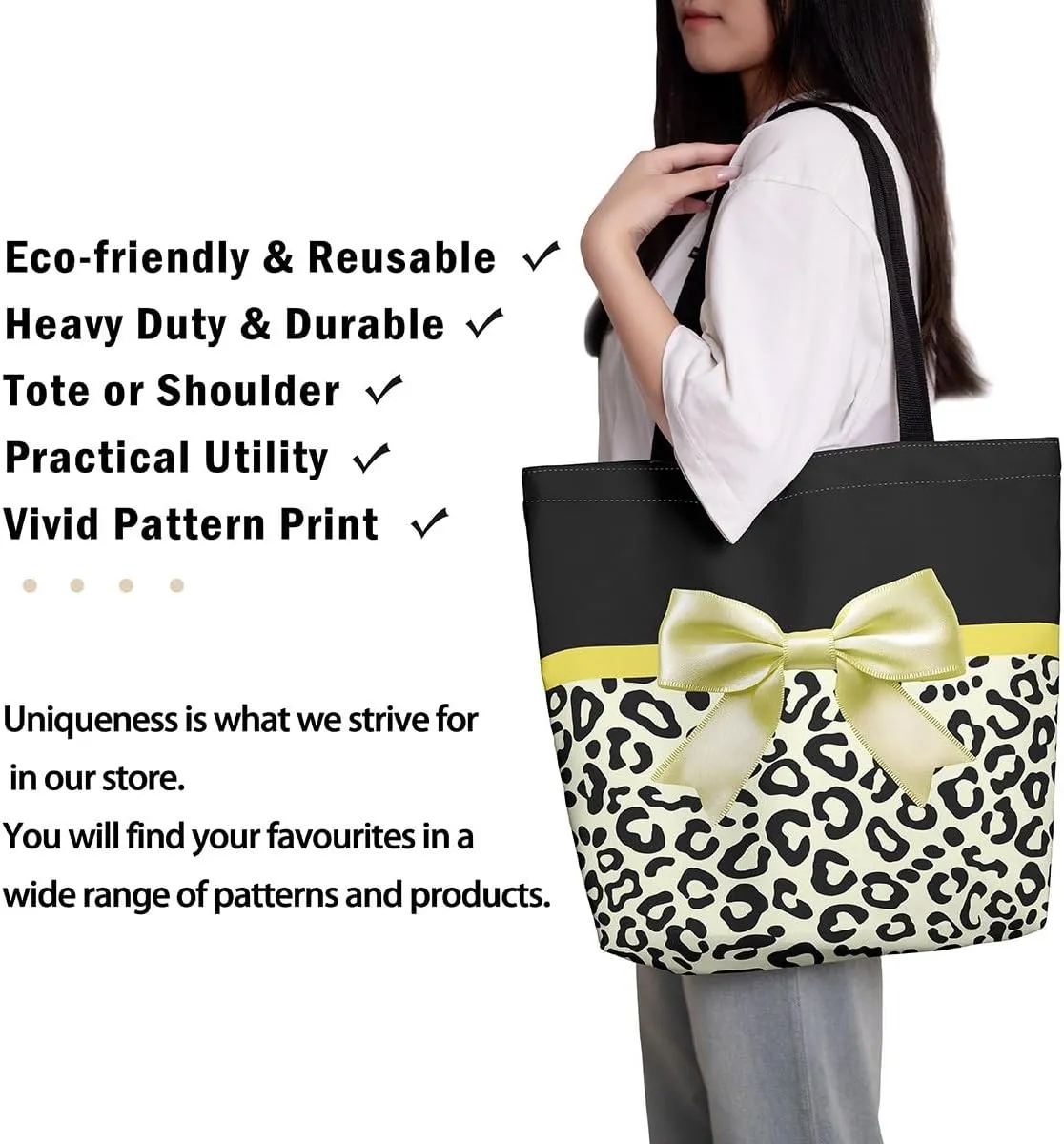Castle Fairy Leopard Print Canvas Tote Bag,Bowknot Flower Aesthetic Shoulder Handbags for Shopping Gym