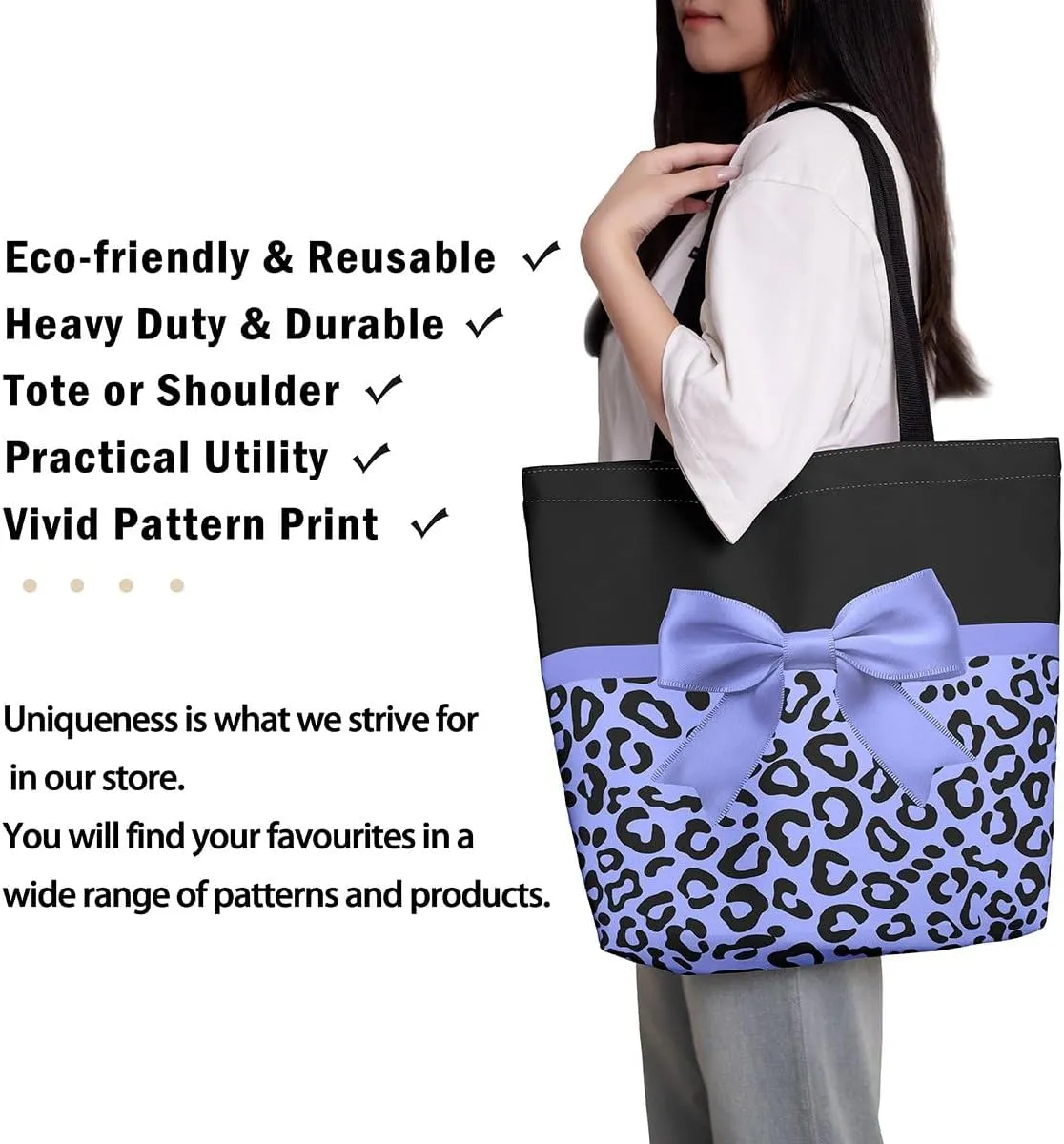Castle Fairy Leopard Print Canvas Tote Bag,Bowknot Flower Aesthetic Shoulder Handbags for Shopping Gym