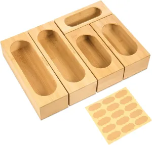 Ceephouge  Ziplock Bag Storage Organizer - Plastic Bag Container for Kitchen Drawer, Split Bamboo Box Dock for Filling, Compatible with Ziploc, for Gallon, Quart, Sandwich & Snack Bags (5 Slots)