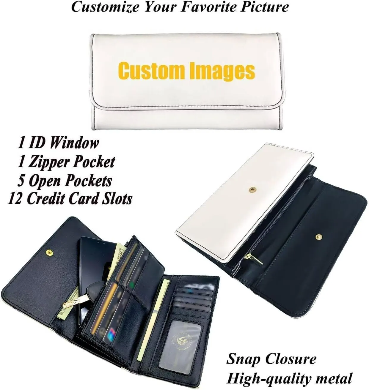 Celestial Moon Stars Trifold Wallet for Women PU Leather Money Organizer, Galaxy Planets Print Slim Wallet Clutch Long Billfold Purse Multi Card Holders