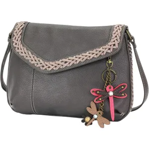 Chala Braided Boho Crossbody Mini Keychain Dragonfly Pink Gray