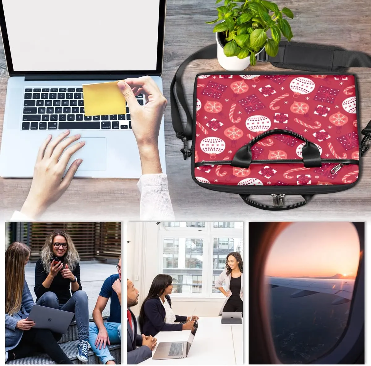 Cherry Blossom Cat Kitten Laptop Shoulder Messenger Bag Waterproof Laptop Briefcase Handle Padded Strap