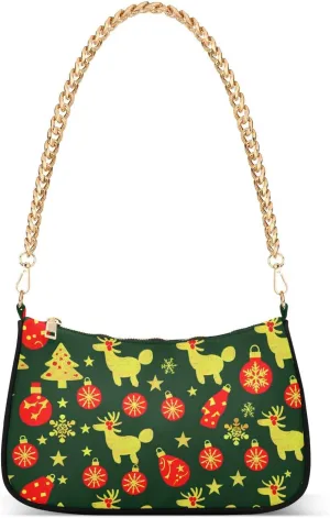 Christmas Deco Gold Deer chain leather crossbody bag with multi pockets womens handbags for traveling