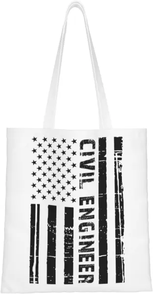 Civil Engineer Usa Flag Tote Bag for Women Canvas Shopping Bags Reusable Beach Bag Grocery Bags Tote Shoulder Bag Gift Bags
