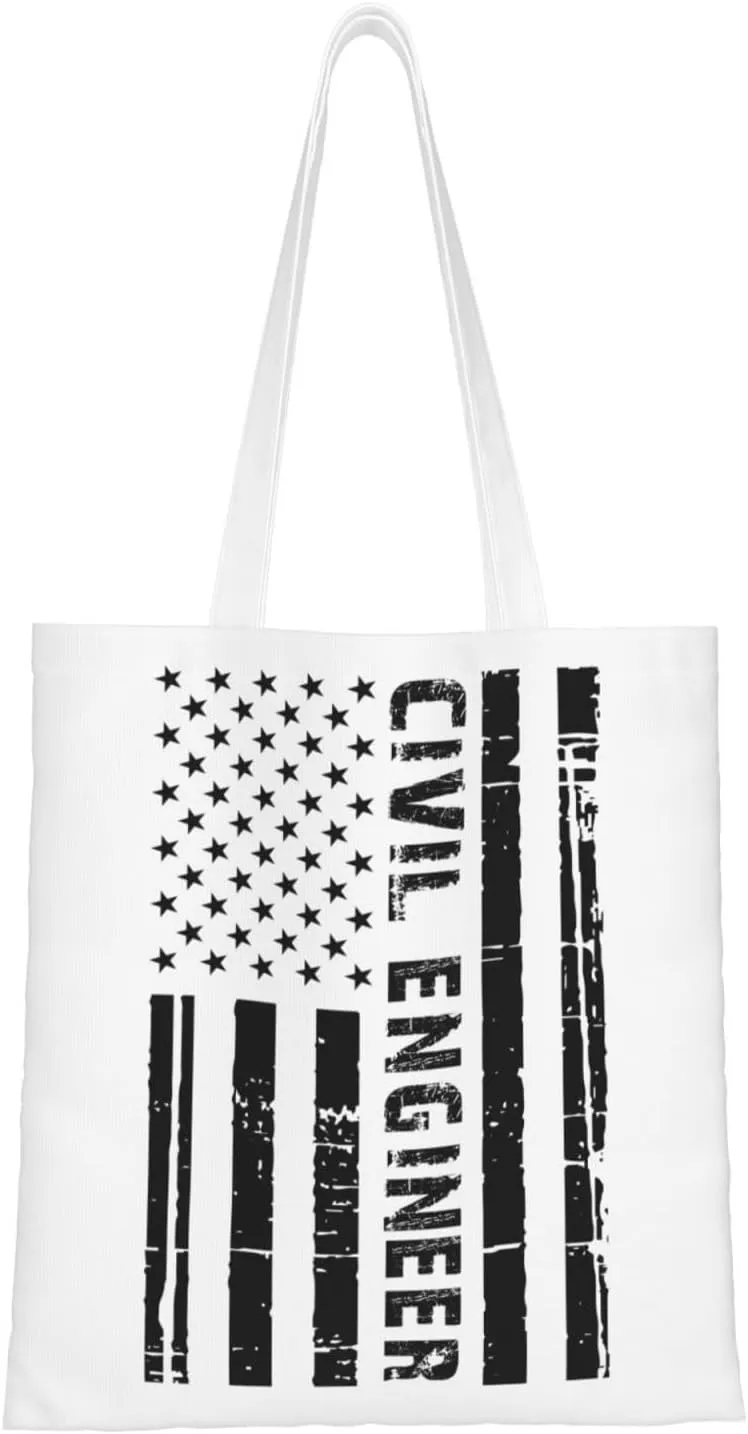 Civil Engineer Usa Flag Tote Bag for Women Canvas Shopping Bags Reusable Beach Bag Grocery Bags Tote Shoulder Bag Gift Bags